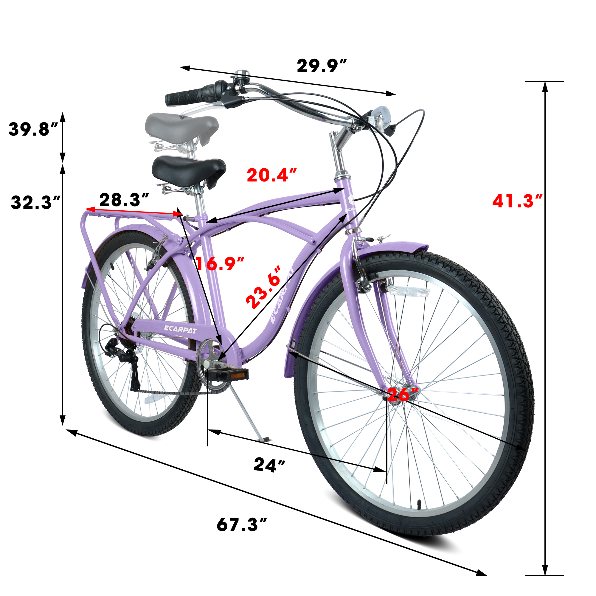 E-CARPAT A26265B 26 Inch 7-Speed Beach Cruiser Bike