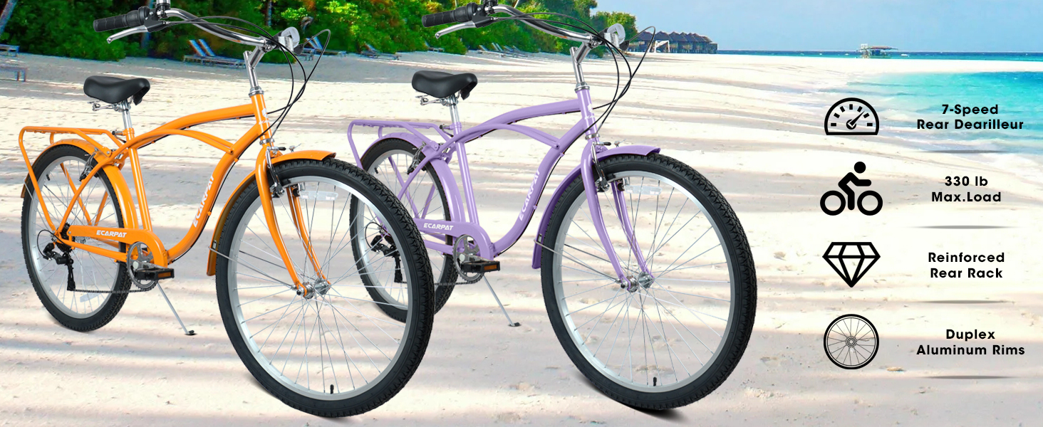 E-CARPAT A26265B 26 Inch 7-Speed Beach Cruiser Bike