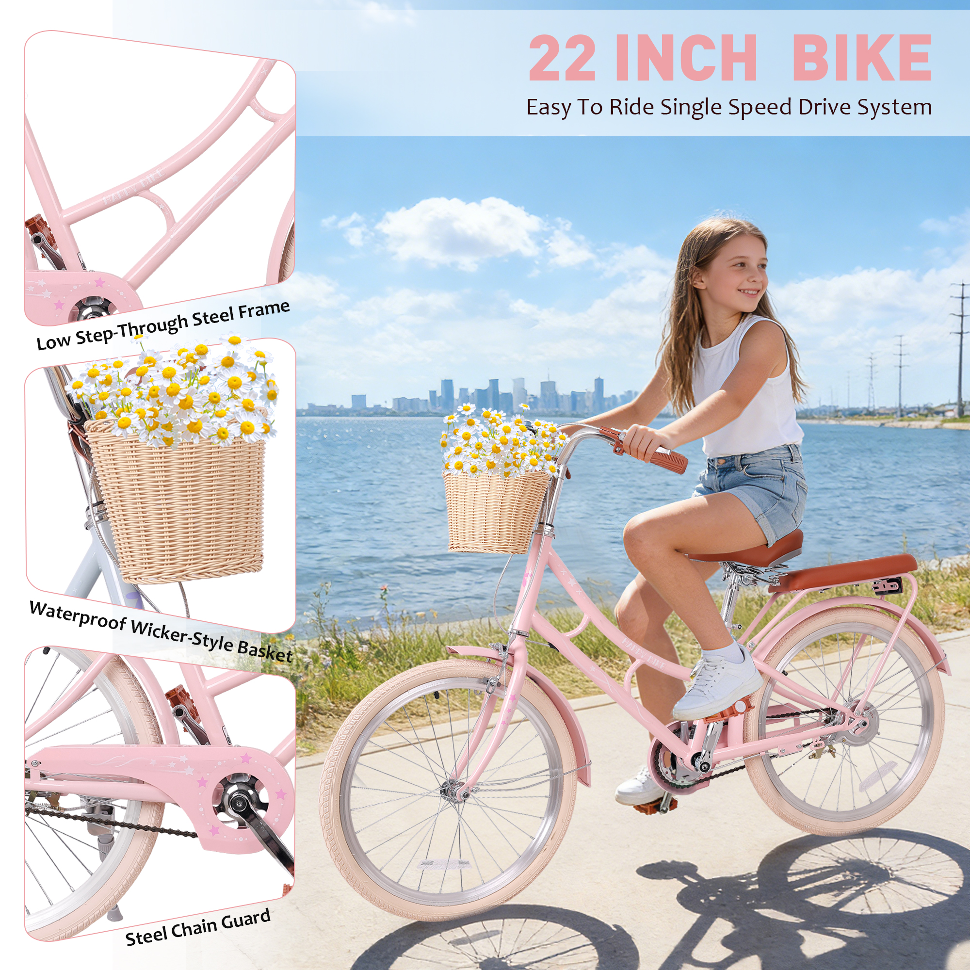 ZUKKA 22 Inch Beach Cruiser Bike For Girls