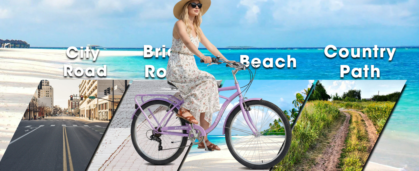 E-CARPAT A26265B 26 Inch 7-Speed Beach Cruiser Bike
