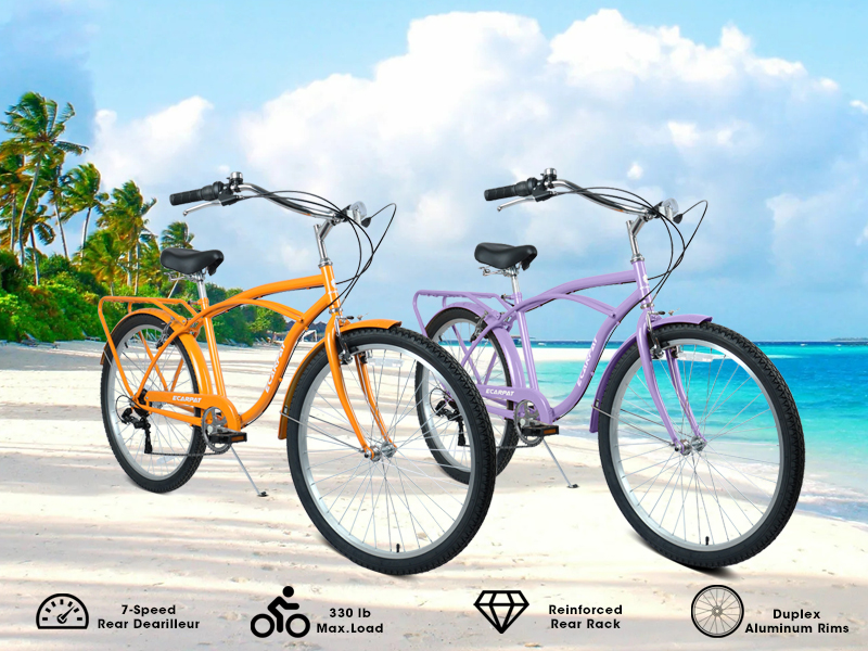 E-CARPAT A26265B 26 Inch 7-Speed Beach Cruiser Bike