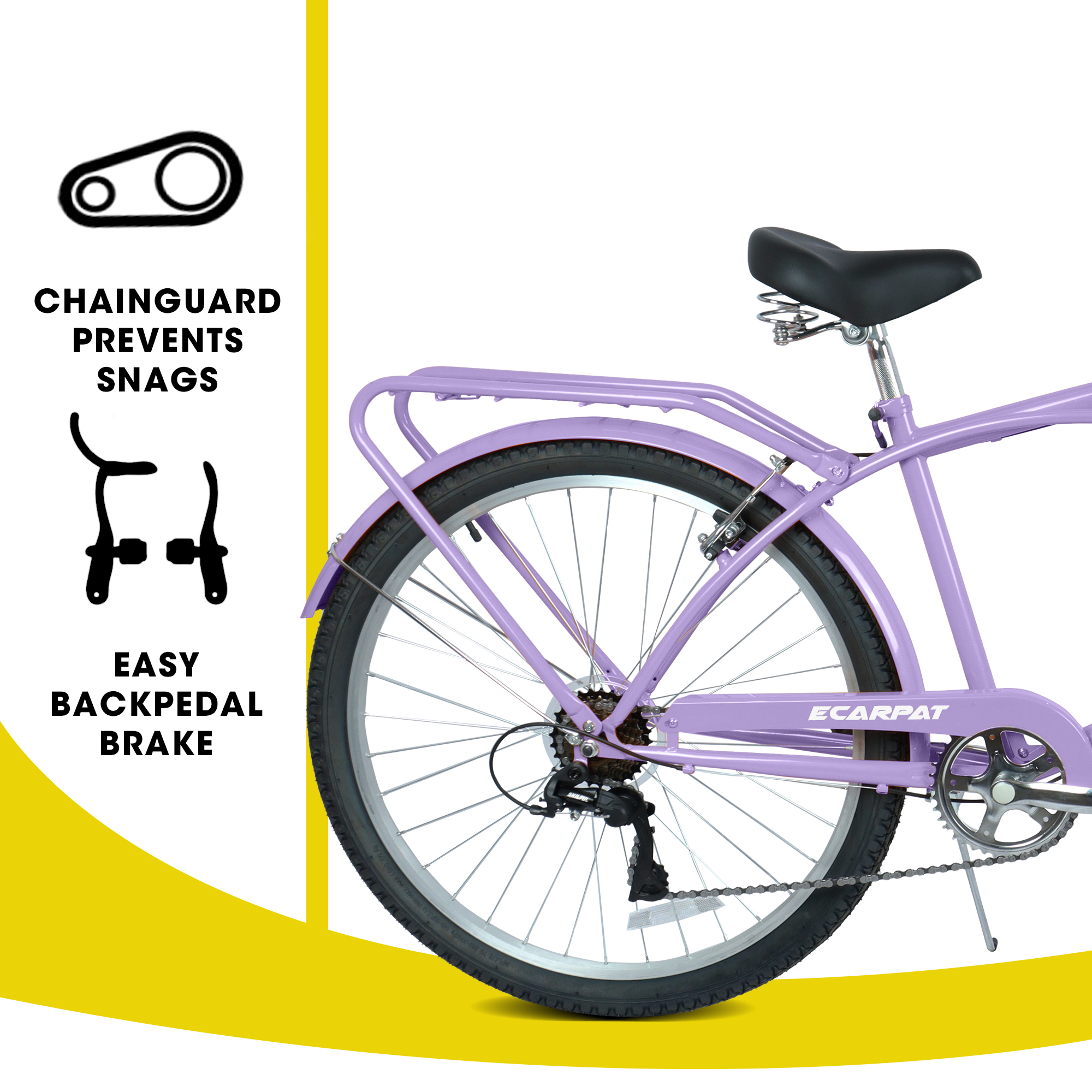 E-CARPAT A26265B 26 Inch 7-Speed Beach Cruiser Bike