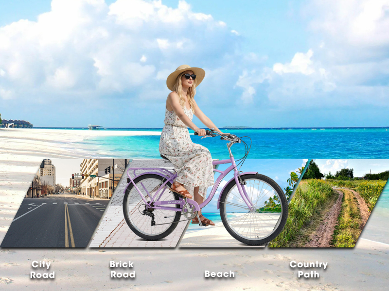 E-CARPAT A26265B 26 Inch 7-Speed Beach Cruiser Bike