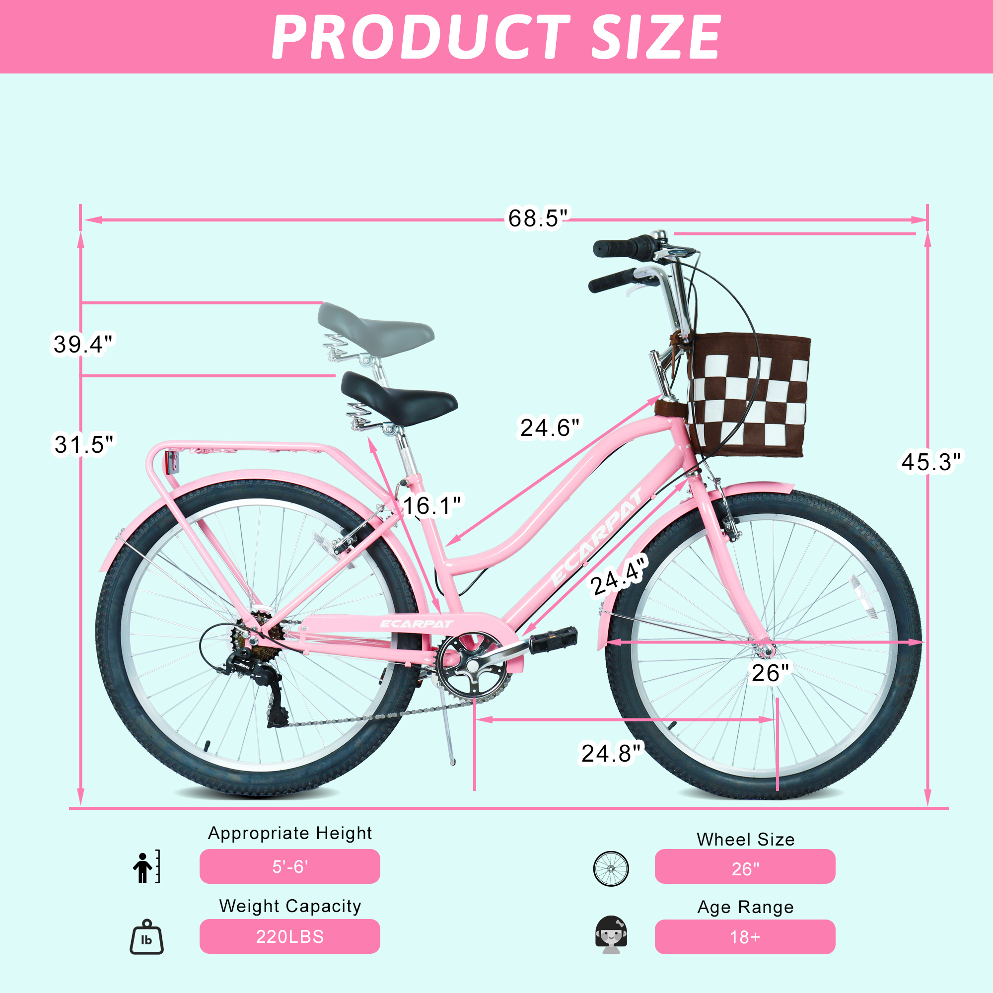 E-CARPAT 26 Inch 7-Speed City Commuter Bike