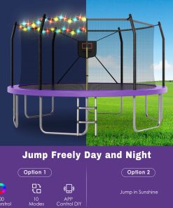 16FT Trampoline with Lights and Basketball Hoop