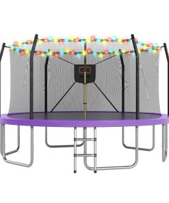 16FT Trampoline with Lights and Basketball Hoop
