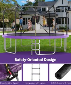 16FT Trampoline with Lights and Basketball Hoop