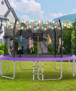 16FT Trampoline with Lights and Basketball Hoop