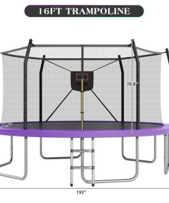 16FT Trampoline with Lights and Basketball Hoop
