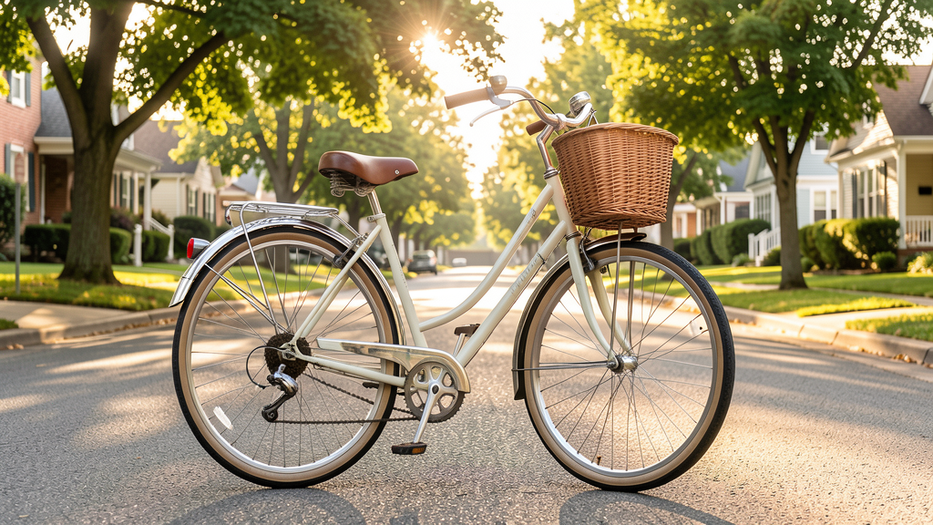 Retro commute bike parked on a sunny neighborhood street