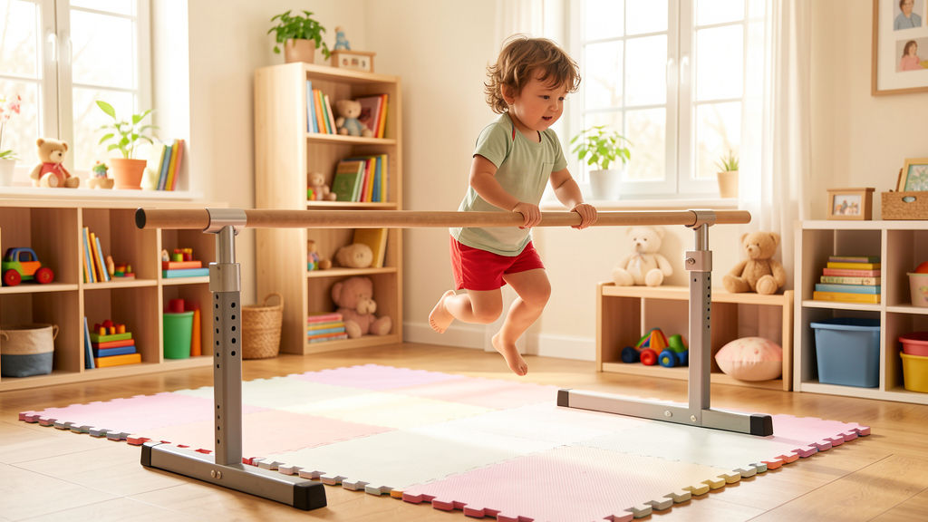 horizontal gymnastic bar for children at home with safety padding - healthsmarthomes.com