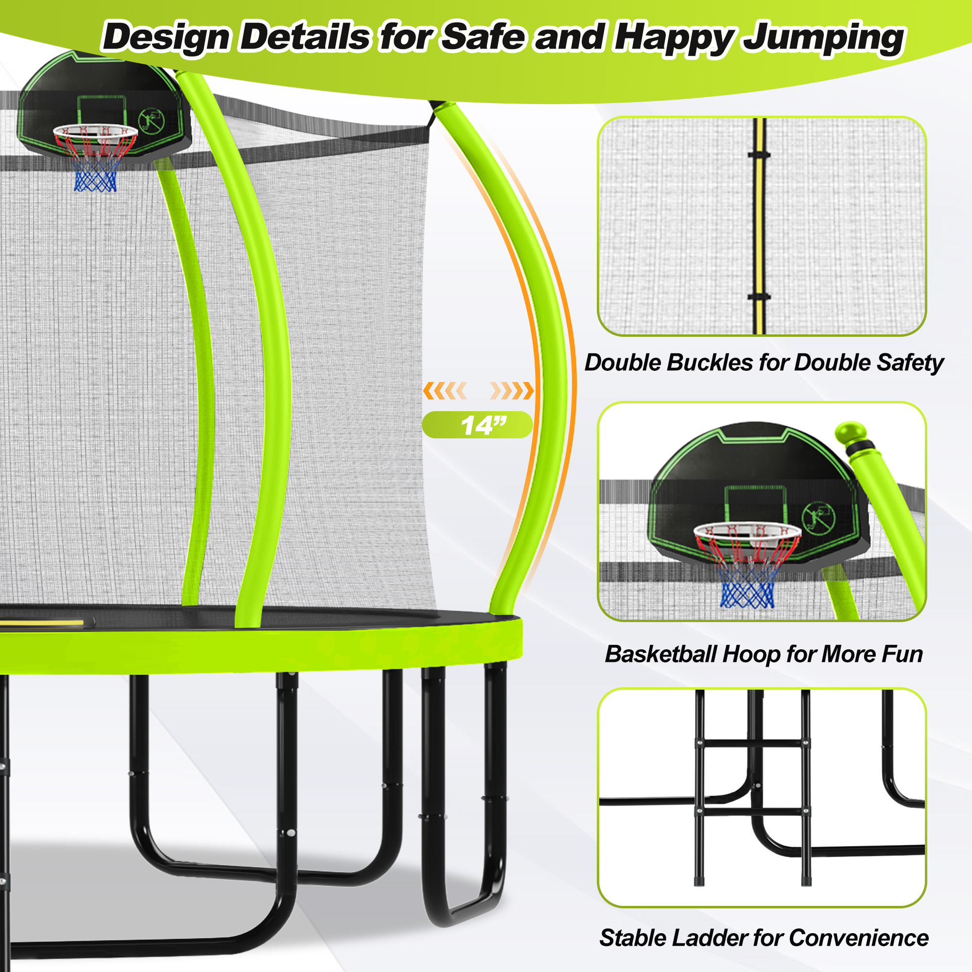 16FT Trampoline with Basketball Hoop