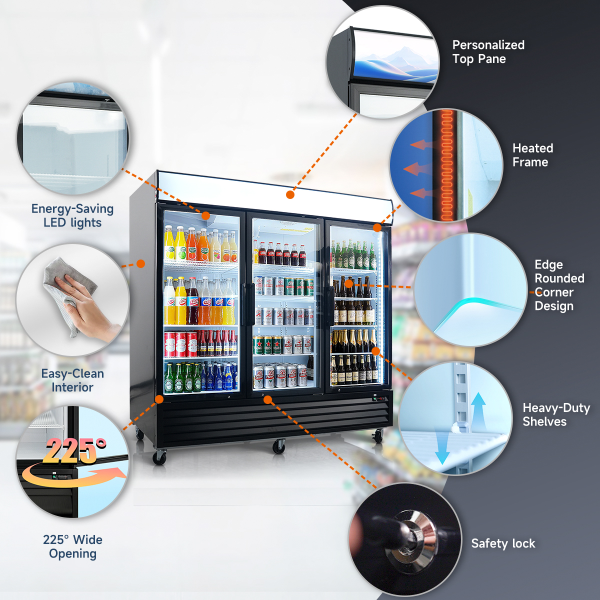 ORIKOOL Glass Door Merchandiser Refrigerator 70 Cu.ft