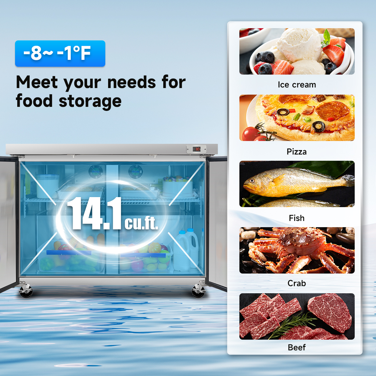 ORIKOOL 48" Commercial Under Counter Freezer 14.1 Cu.ft