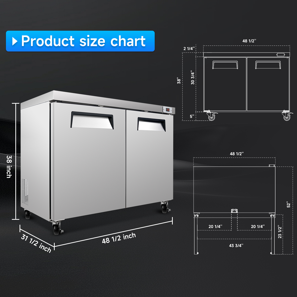 ORIKOOL 48" Commercial Under Counter Freezer 14.1 Cu.ft