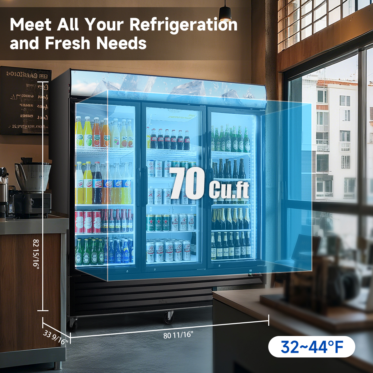 ORIKOOL Glass Door Merchandiser Refrigerator 70 Cu.ft