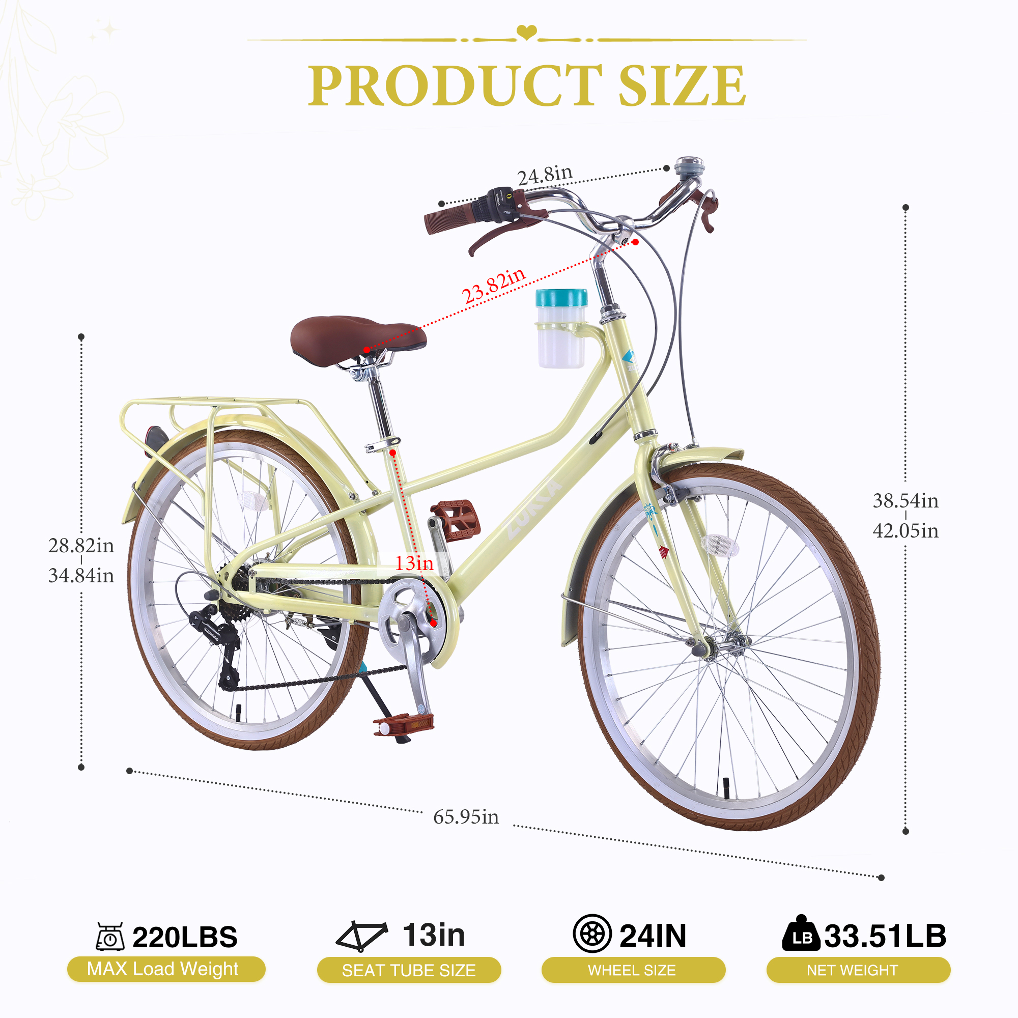 ZUKKA 24 Inch Women's Cruiser Bike