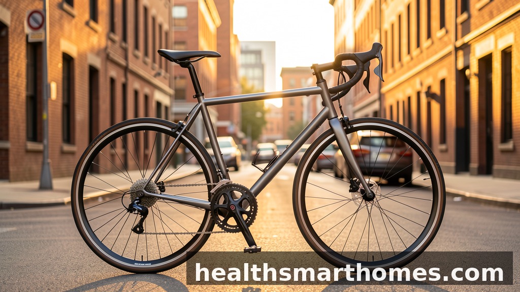 Single-speed road bike parked on city street during golden hour