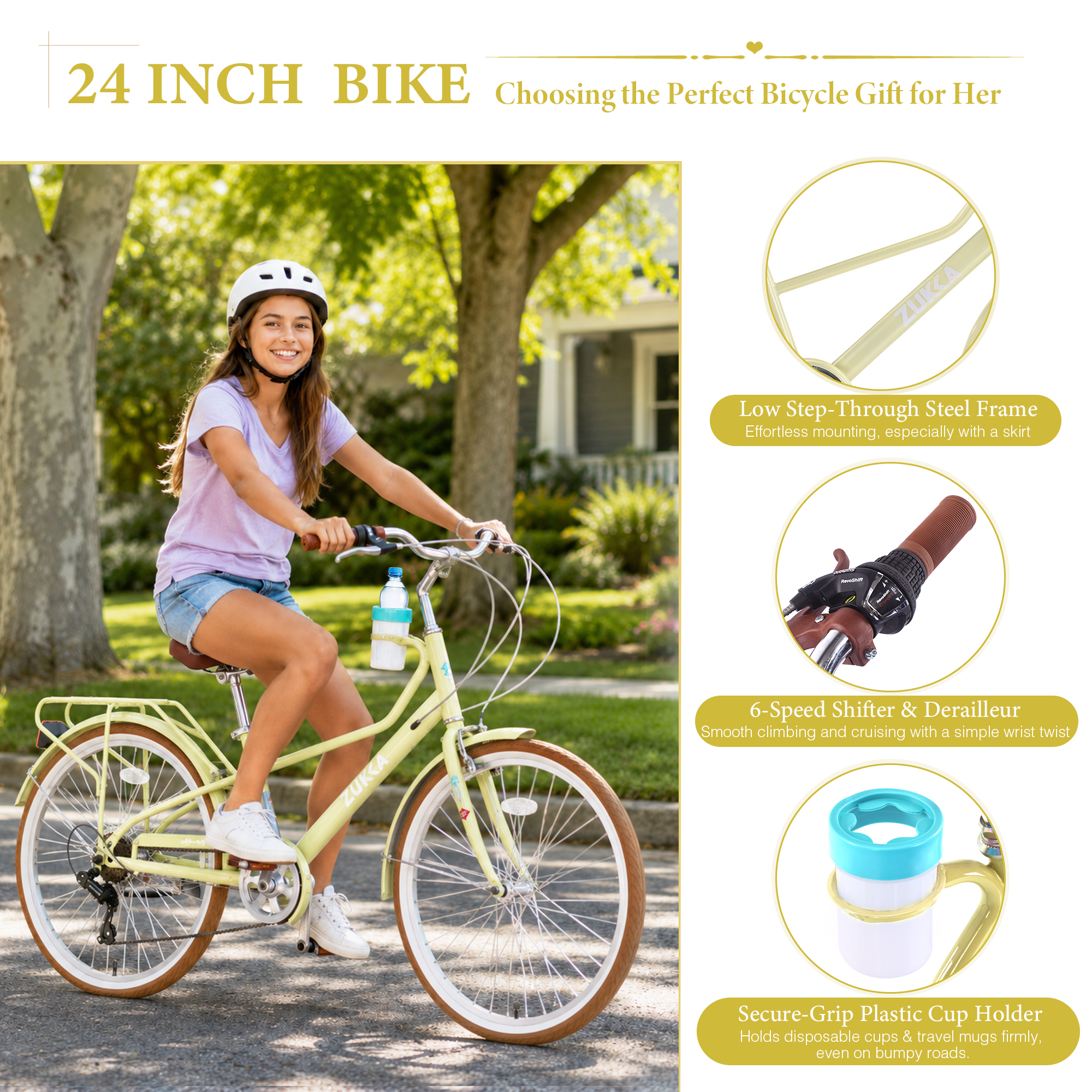 ZUKKA 24 Inch Women's Cruiser Bike