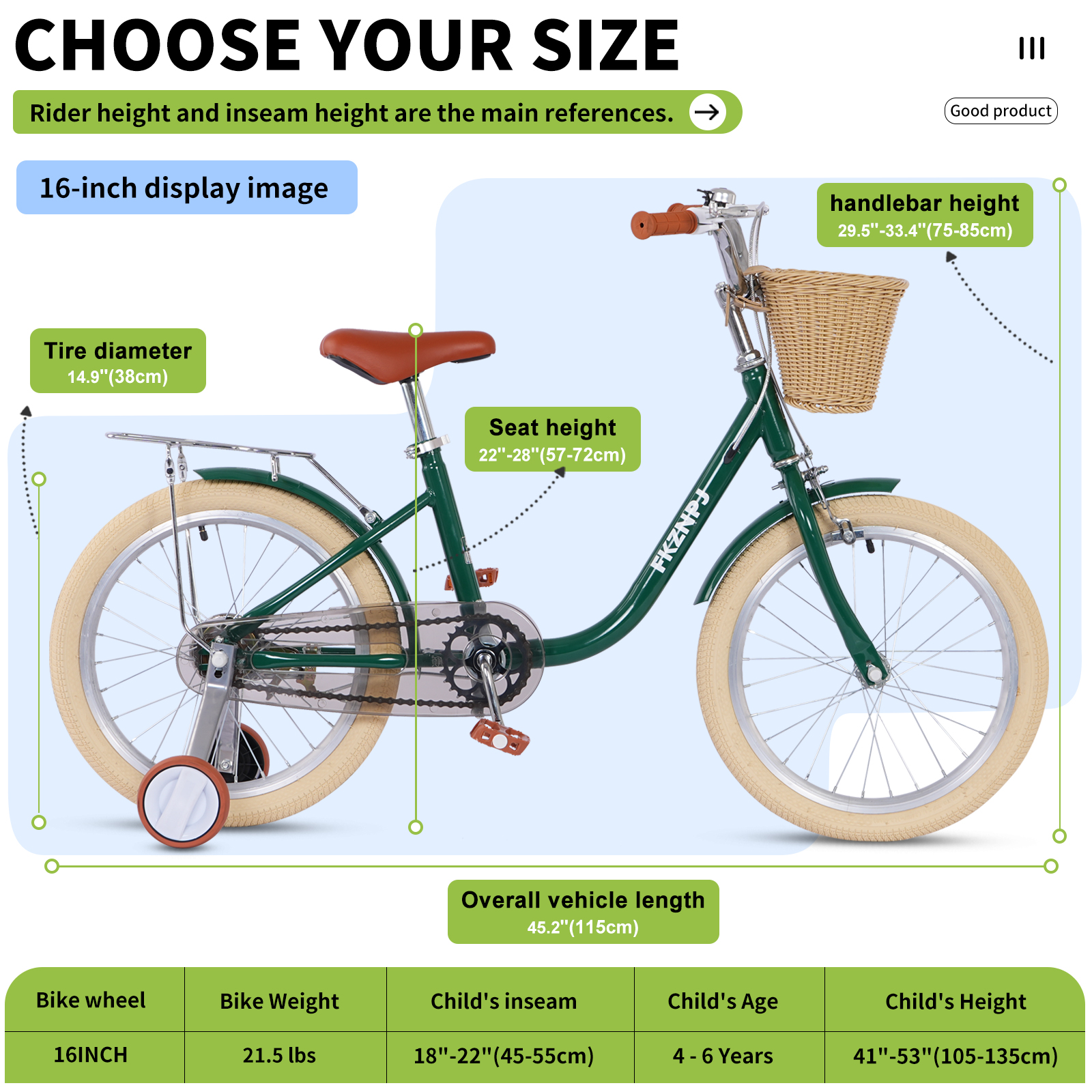 FKZNPJ 18 Inch Girls Bike