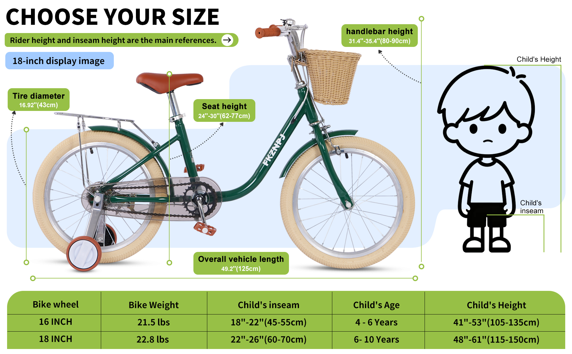 FKZNPJ 18 Inch Girls Bike