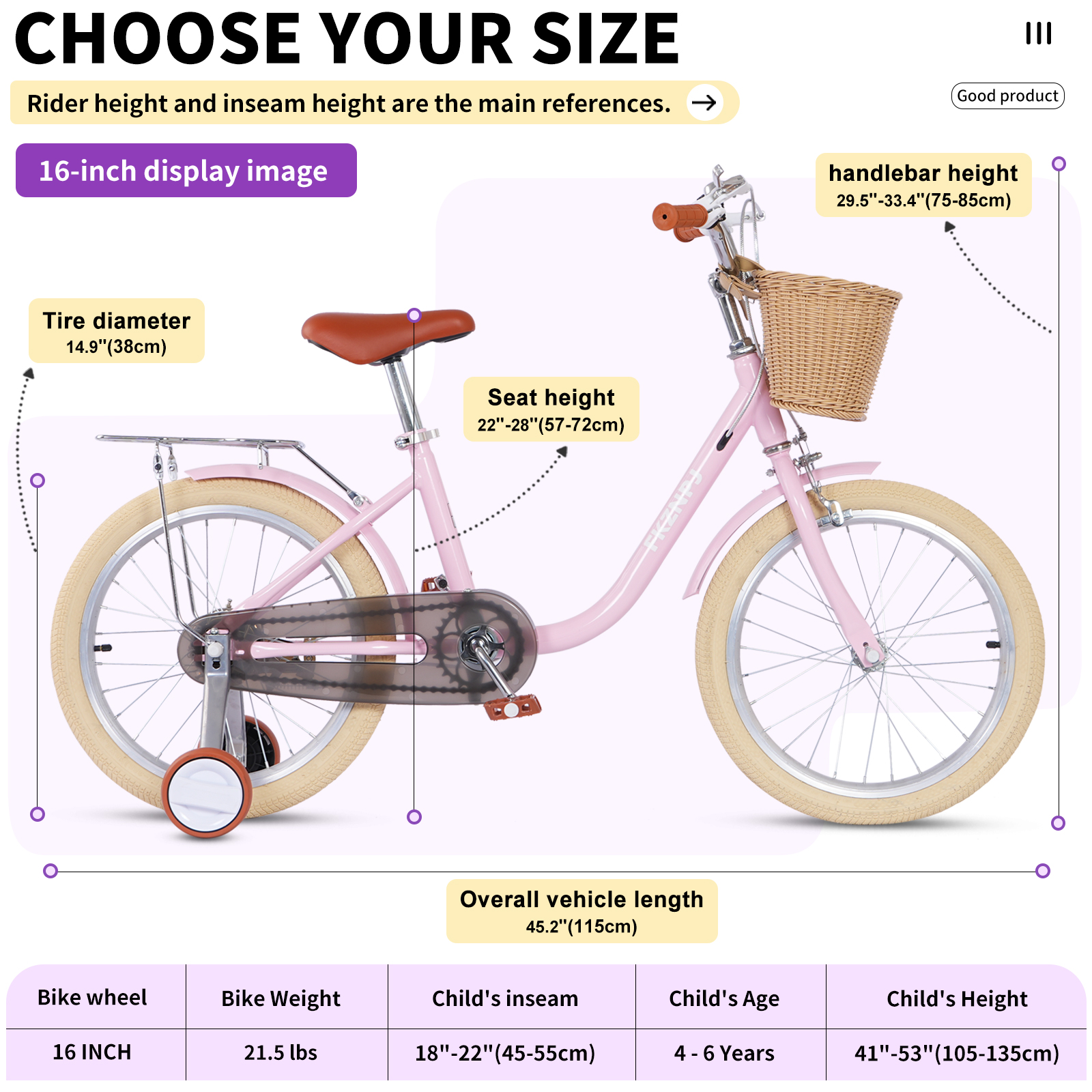 FKZNPJ 18 Inch Girls Bike