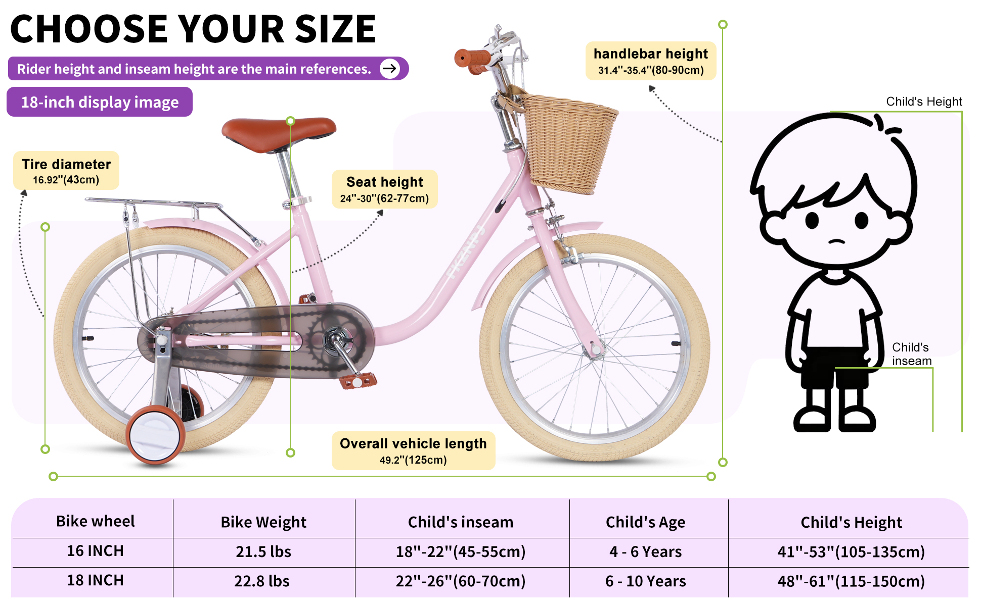 FKZNPJ 18 Inch Girls Bike