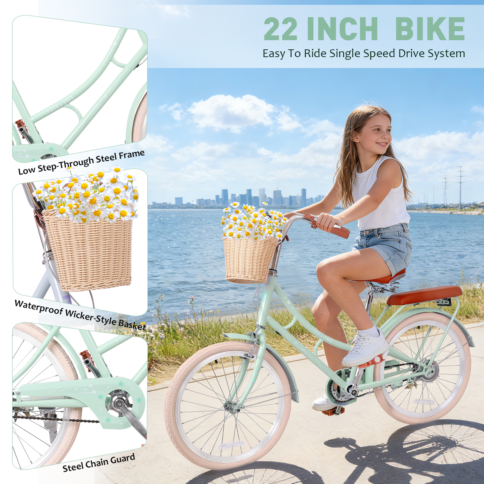 ZUKKA 22 Inch Beach Cruiser Bike for Women