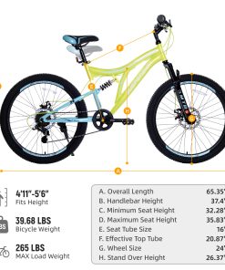ZUKKA 24 Inch 7 Speed Mountain Bike For Boys Girls