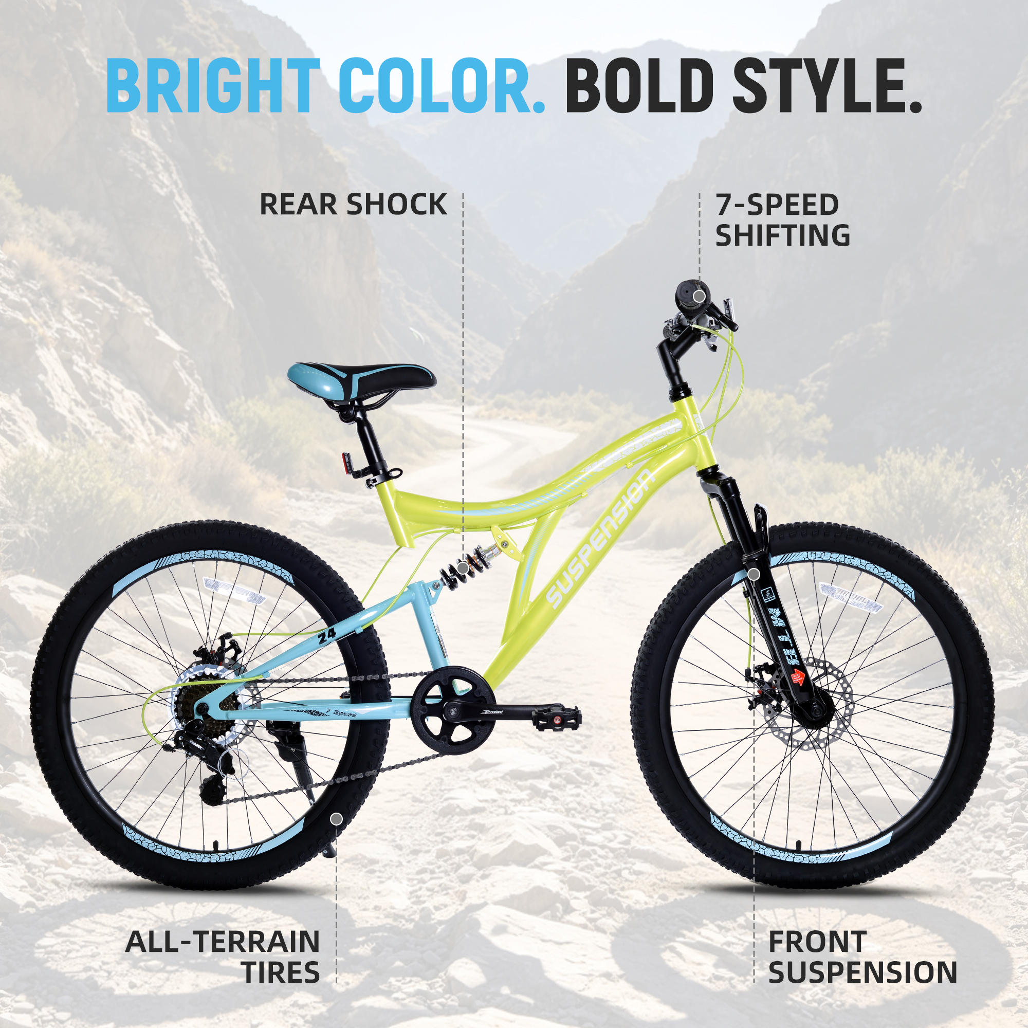 ZUKKA 24 Inch 7 Speed Mountain Bike For Boys Girls